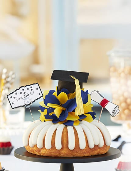 Bundt Cake with Graduation decoration.