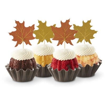 Bundtinis crowned with signature frosting with fall leaves decoration on top -- shop now.