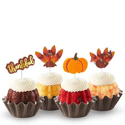 Bite sized cakes, Bundtinis crowned with signature frosting with paper decorative turkeys -- shop now.
