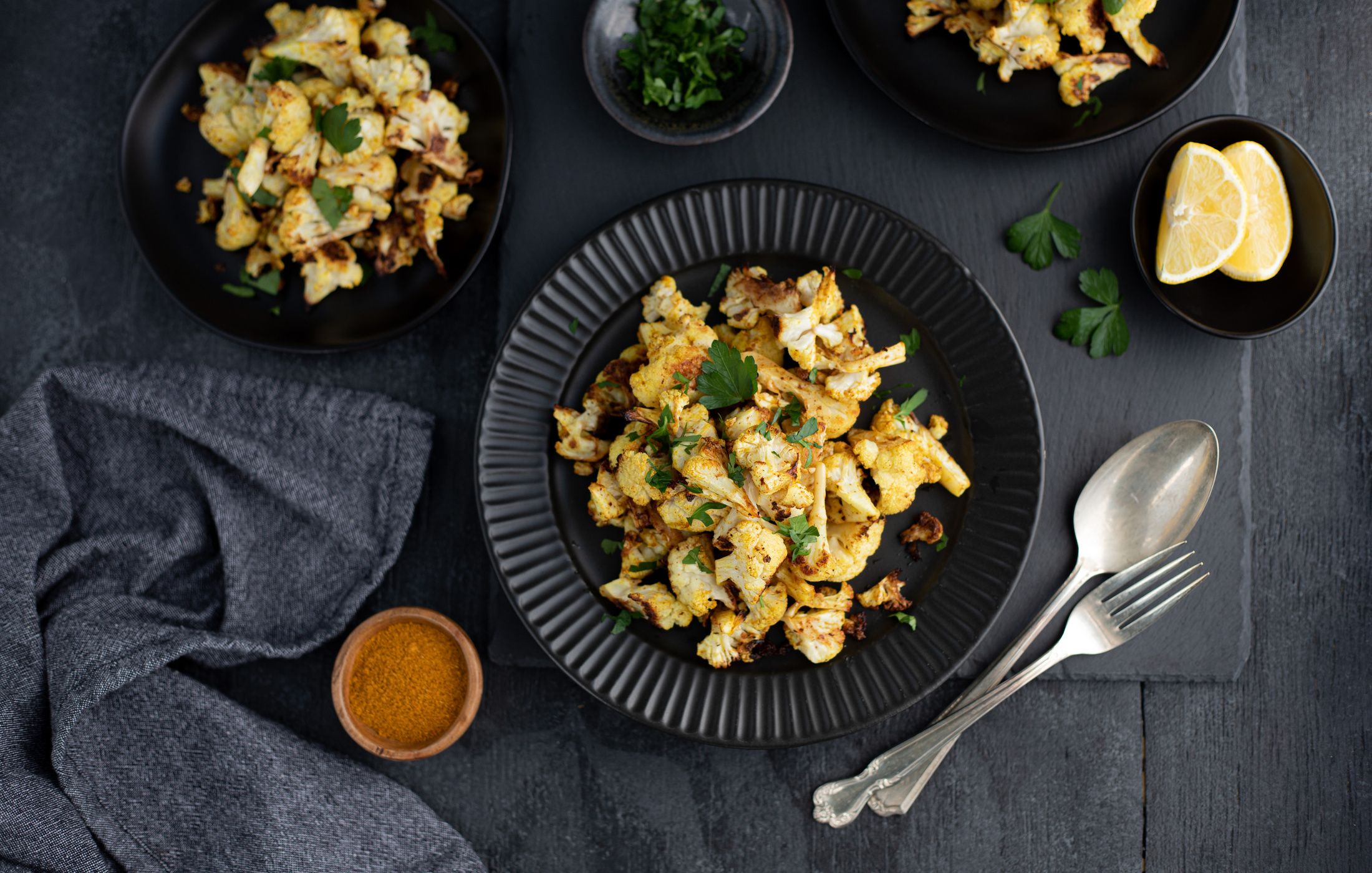 Lemon-Curry Roasted Cauliflower