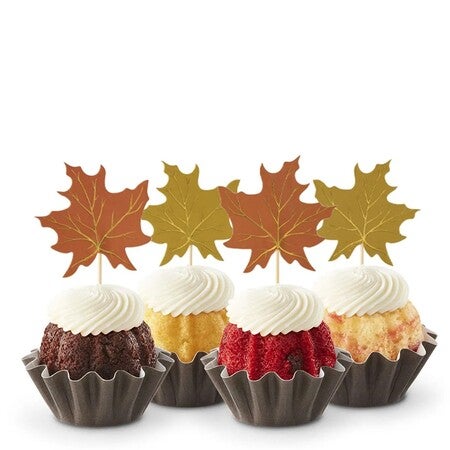 Mini bundt cakes crowned with our signature cream cheese frosting, decorated with fall leaves toppers