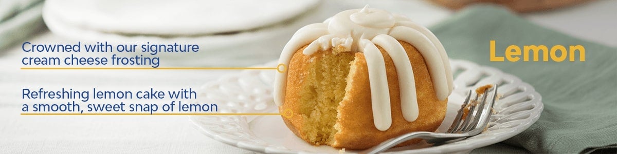 Refreshing lemon cake with a smooth, sweet snap of lemon, Crowned with our signature cream cheese frosting