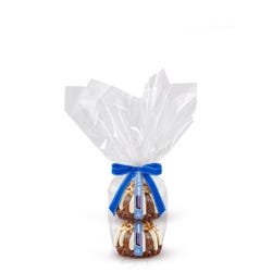 2 individually packaged Touchdown Made With SNICKERS® Bundtlets gift wrapped in cellophane with a blue stitched ribbon.