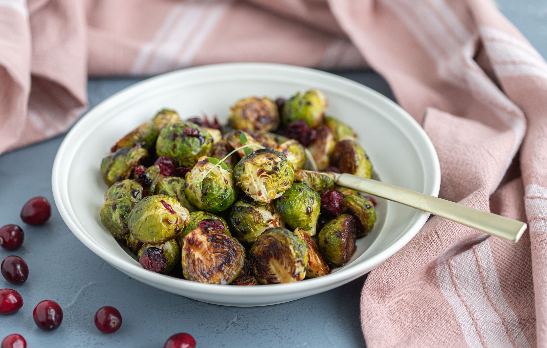 Roasted Brussels Sprouts with Cranberries and Balsamic Reduction